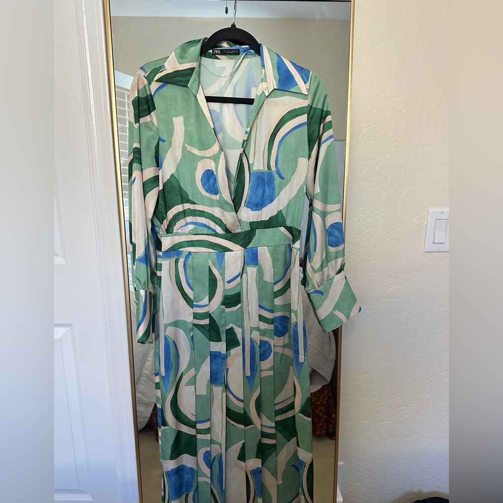 Zara Green and Blue Abstract Pattern Dress
